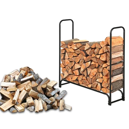 

4Ft Firewood Rack Holder for Fireplace Wood Storage Outdoor Heavy Duty Steel Wood Rack for Firewood Log Stand Indoor Metal Fire Woods Pile Stacking Log Bin Wood Lumber Storage Stand Tubular