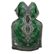 Mogul Women's Kaftan Dresses Green Caftan Cover Up Dashiki Print XXL
