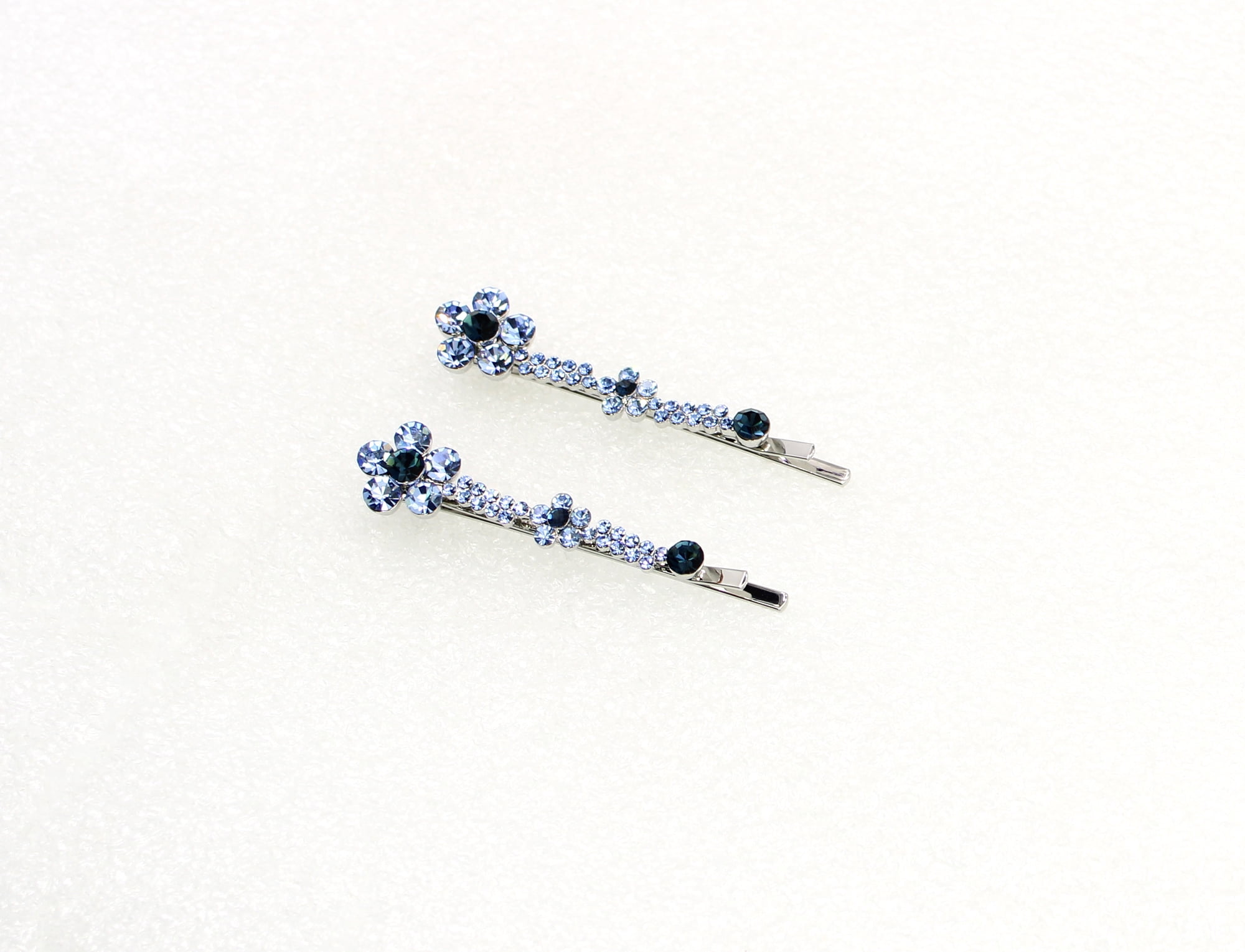 Faship A Pair Of Navy Blue Rhinestone Crystal Floral Hair Clip Pins 2 Pcs
