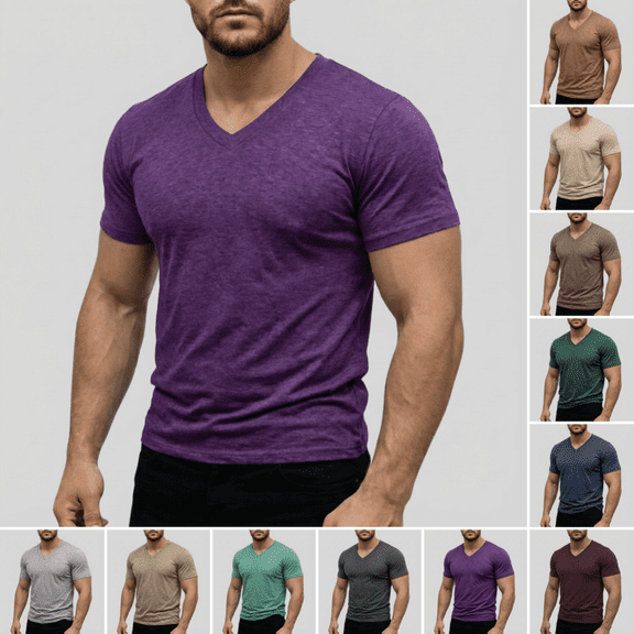 V Neck T Shirts for Men Casual Trendy Stretch Short Sleeve T Shirts Summer Breathable Lightweight Classic Fit Lounge T Shirt Dark Purple 2XL
