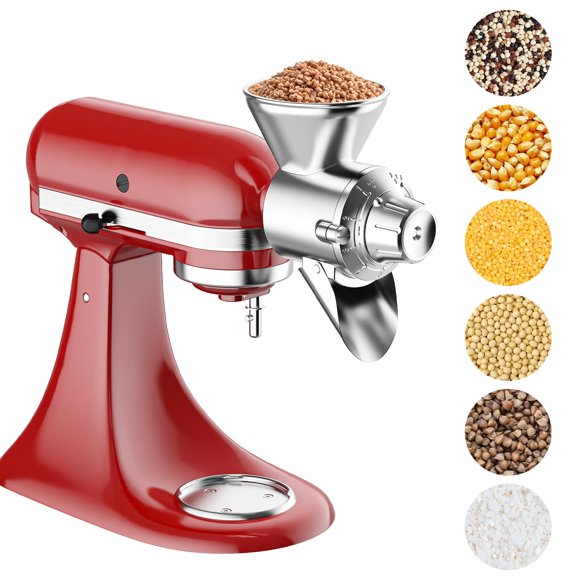 Grain Mill Attachment for Kitchenaid Stand Mixer, All Metal 9 Levels Flour Mill for Kitchenaid, Suitable for Fully Dried Low-Moisture, Low-Oil Grains, Grain Corn, Millet, Whea