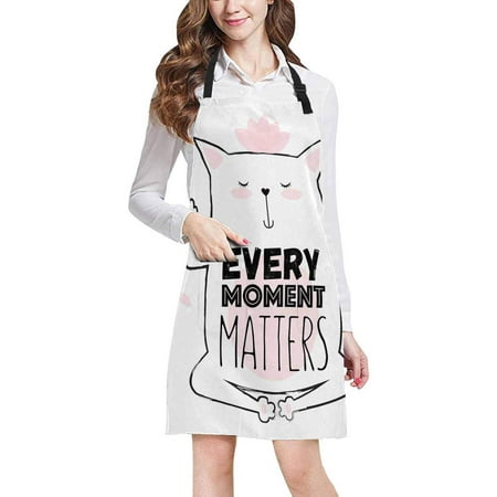 ASHLEIGH Funny Valentine's Cartoon Meditative Yoga Cat Every Moment Matters Adjustable Bib Apron with Pockets Commercial Restaurant and Home Kitchen Adjustable (Cat Valentine Best Moments)