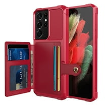 Samsung Galaxy S21 Ultra Wallet Case, Dteck Heavy Duty Hard Silicone Shockproof Case Magnetic Flip Leather Card Holder Protective Cover For Samsung Galaxy S21 Ultra 6.8 inch, Red