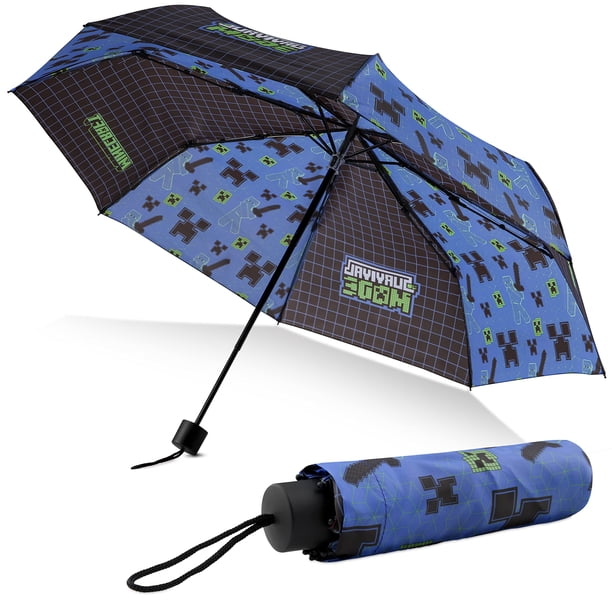 Paraguas Minecraft Kids con forma de cúpula transparente plegable, color negro y azul