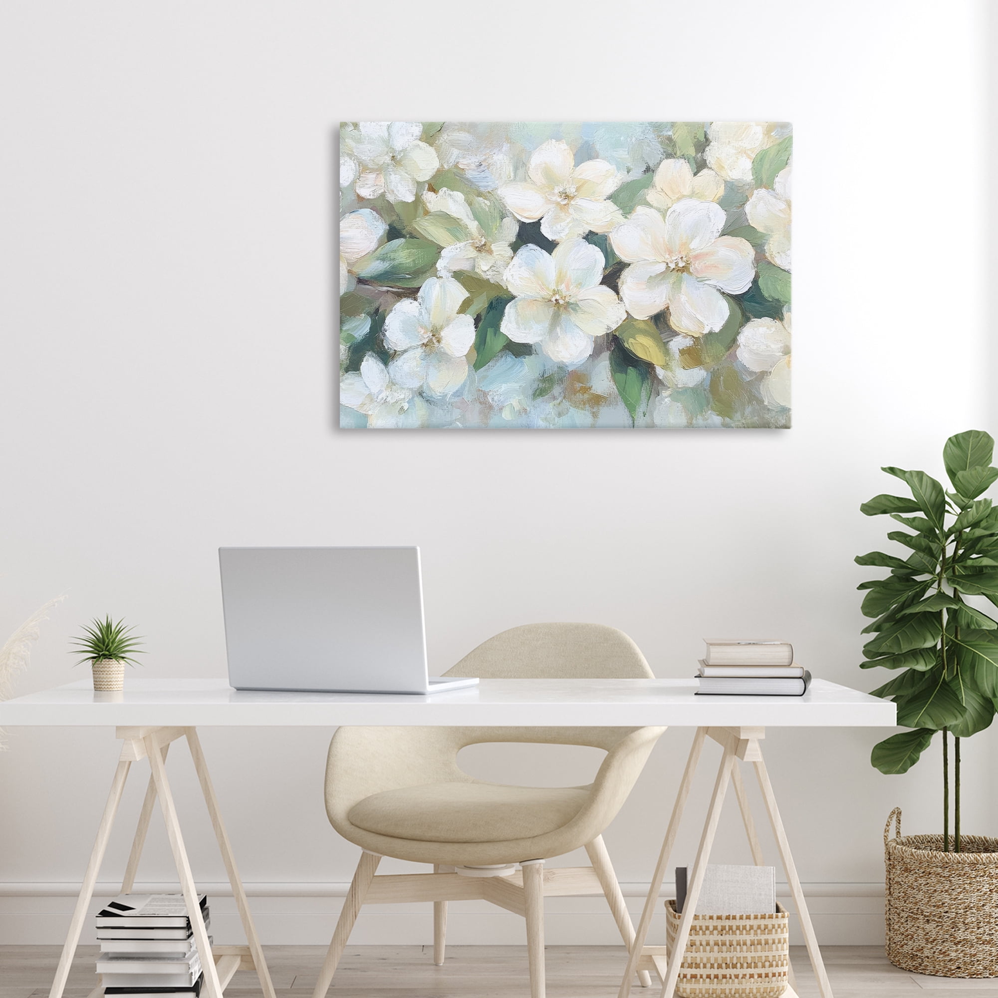 Stupell Industries Painted White Flowers in Leaves Canvas Wall Art, design by Petal Prints Design