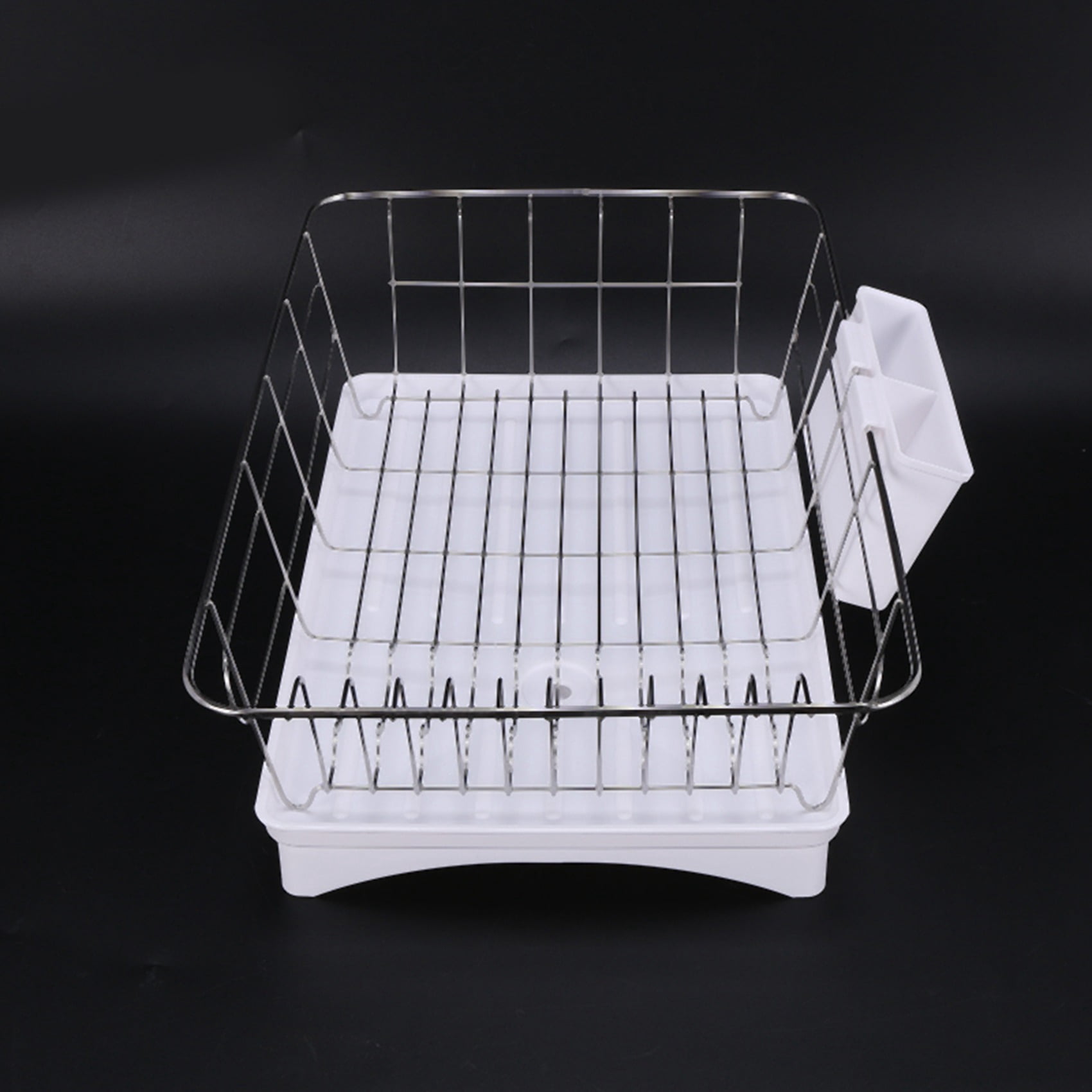 Stainless Steel Dish Drainer Drying Rack With 3-Piece Set Removable Rust Proof Utensil Holde For Kitchen Counter Storage Rack White
