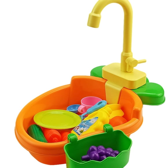 Vogacara Tiempo de juego divertido con fregadero de cocina, juguetes para niños, juego de rol de simulación, juguete para lavavajillas Juguetes Educativos Naranja