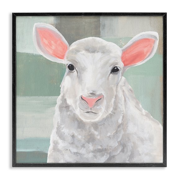 Stupell Industries Rustic Lodge Happy Lamb Portrait Black Framed Giclee Art, 12 x 12, by Annie Warren