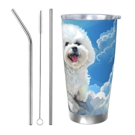 

Junzan Cute Cloud Bichon Frise for 20oz Stainless Steel Insulated Car Cup with Spillproof Lid - Insulated Coffee Mug Thermal Cup-Straw Three-piece Set