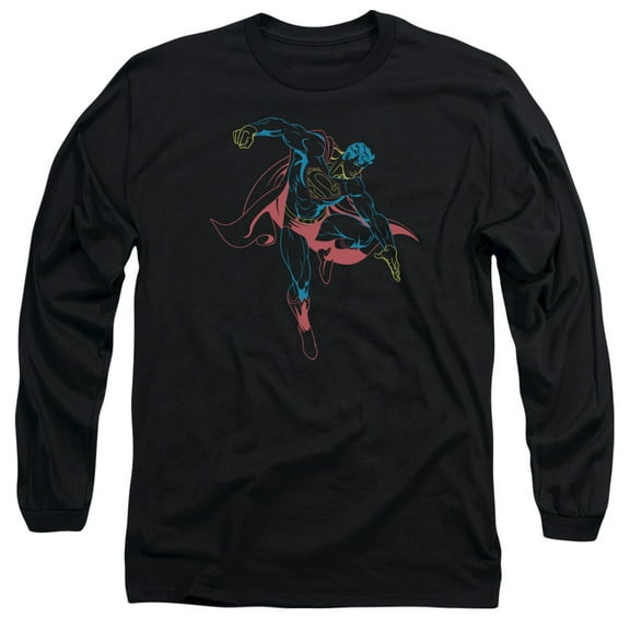 Superman Neon Superman Long Sleeve Adult 18/1 T-Shirt Black