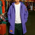 thumbnail image 4 of BXJX Men's Trench Coat- Fall Winter Casual Zip-Up Hooded Long Sleeve Long Outwear Purple Size L, 4 of 9