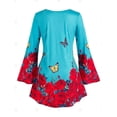 thumbnail image 2 of Camiseta con Estampado de Mariposa en Talla Extra con Mangas de Campanilla Rosegal  Mangas largas de talla grande, 2 of 5