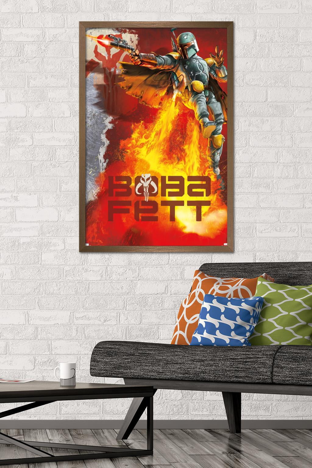 Star Wars: Saga - Boba Fett - Jet Pack Flames Wall Poster, 22.375" x 34", Framed