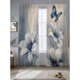 thumbnail image 2 of Elegant Floral Sheer Curtains 96 Inch Length 2 Panels Set, Modern Blue Butterfly Flowers Burlap Voile Window Treatment Semi Sheer Long Curtains Drapes for Bedroom/Living Room/Kitchen 52"x96"x2, 2 of 7