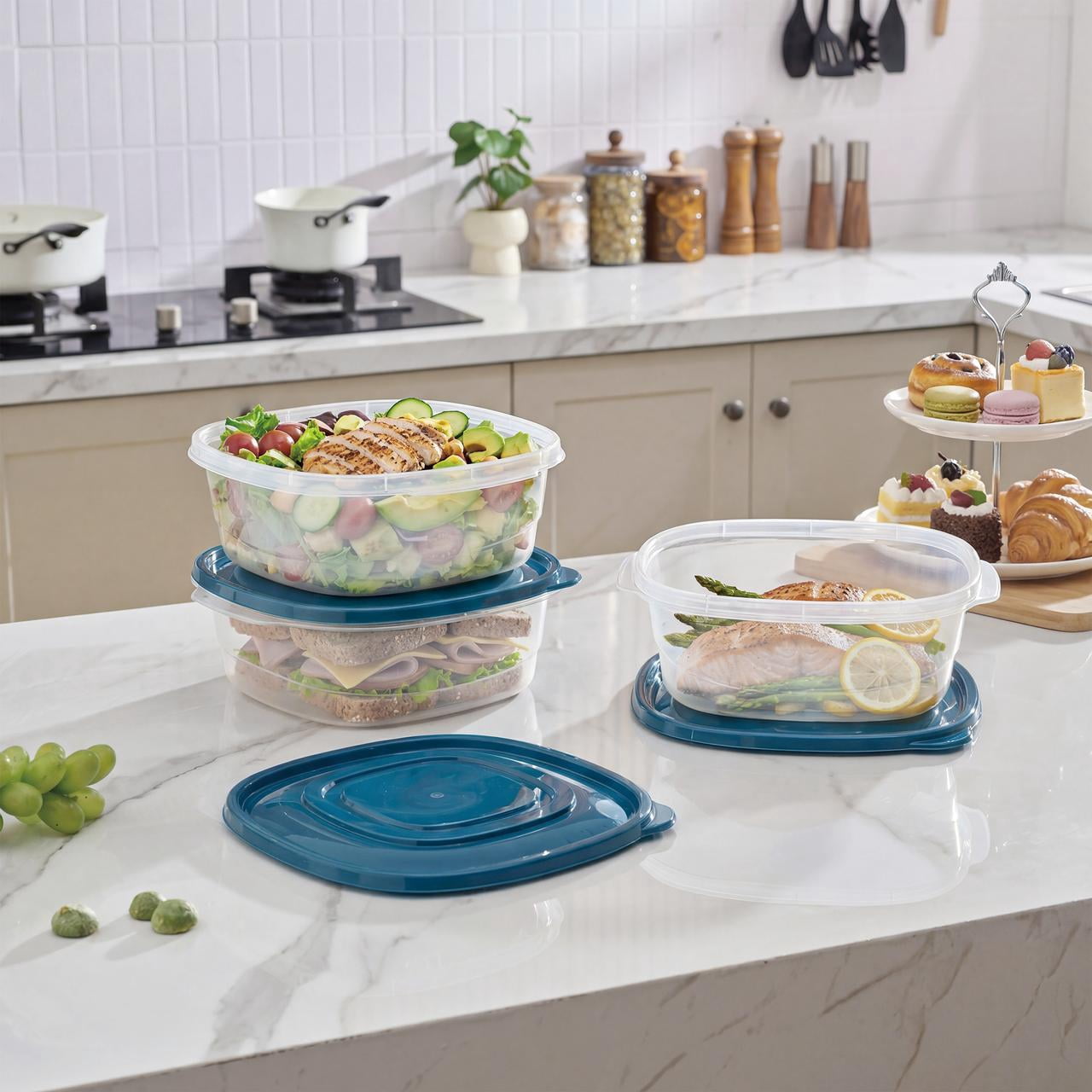 (4 pack) Mainstays Semi Durable Square 11.7cup Plastic Food Storage Container 3 Pack, Made for Family Meals, Party Size Dips, and Easy Serving and Storing