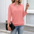 thumbnail image 4 of Womens Polo Shirts 3/4 Sleeve Banded Bottom Tops Business Casual Tops Collared V Neck Blouses Pink L, 4 of 4