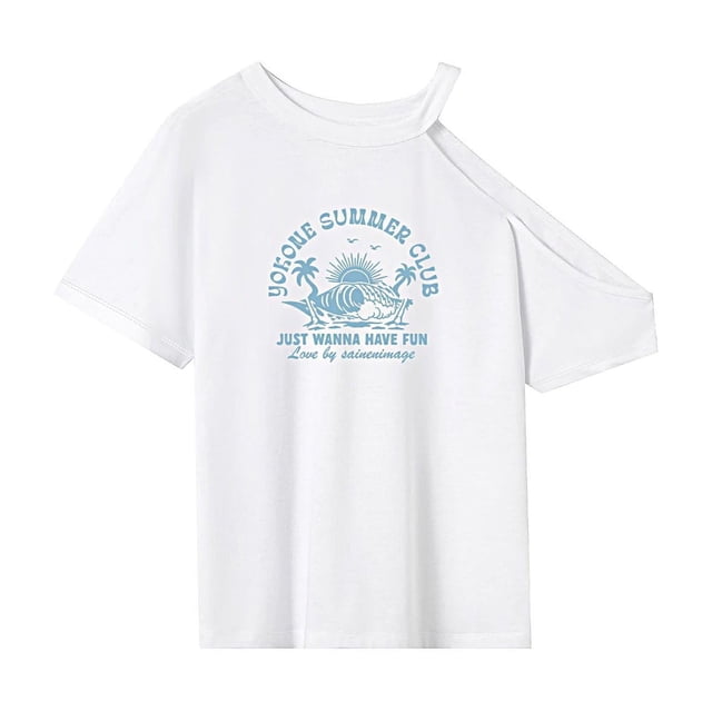 Camiseta para mujer, ropa de verano, ropa deportiva, camiseta con cuello redondo para vacaciones SG
