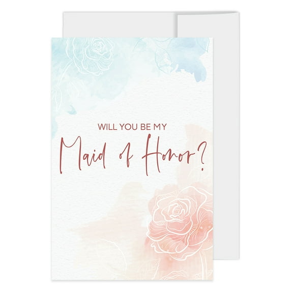 Koyal Wholesale Will You Be My Bridesmaid Proposal Cards with Envelopes, Set of 16 Watercolor Rose 4 x 6-inch Cards