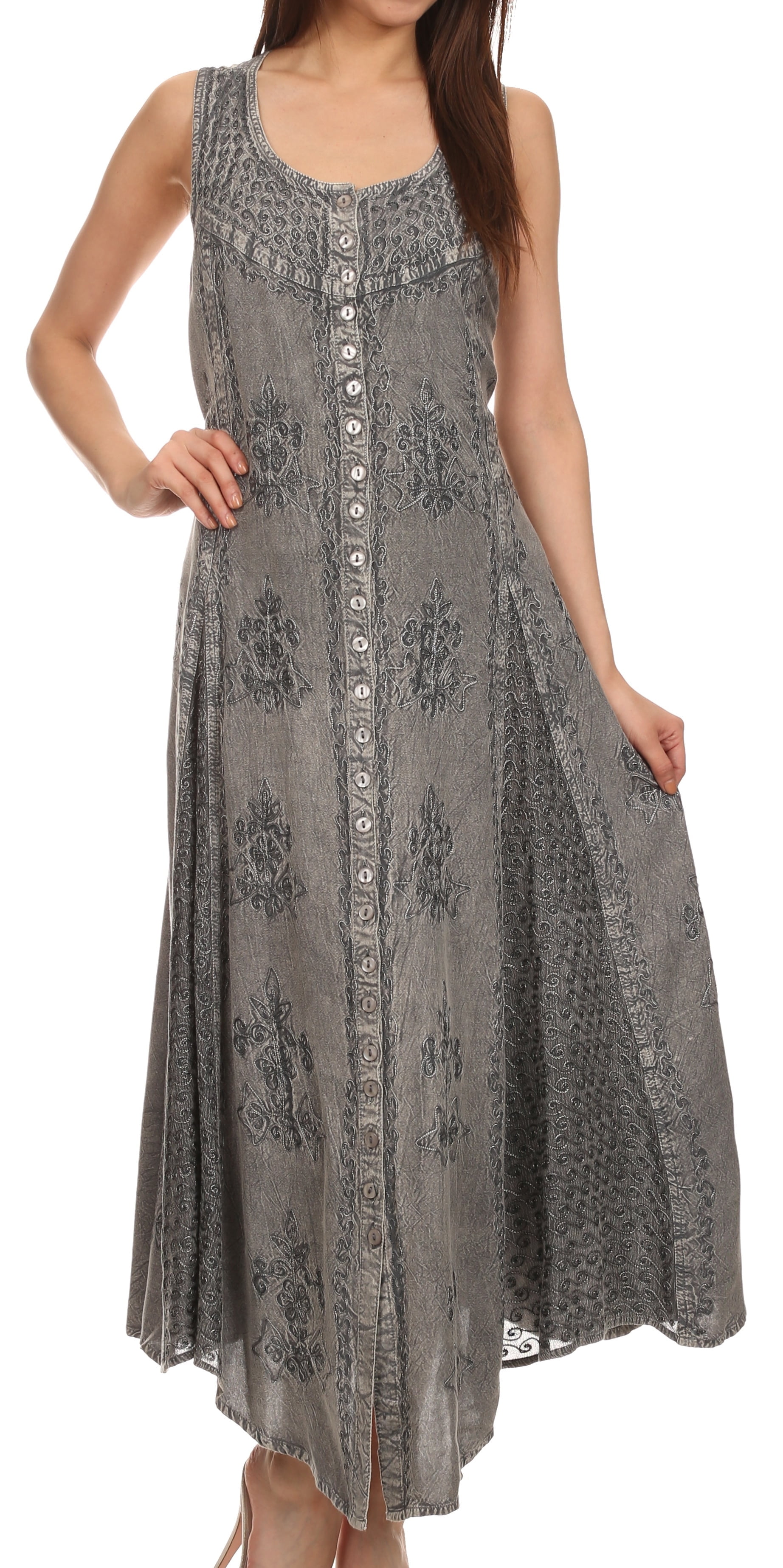 Sakkas Sundara Stonewashed Rayon Embroidered Mid Length Dress - Grey - L/XL - Walmart.com Sakkas Sundara Stonewashed Rayon Embroidered Mid Length Dress - Grey - L/XL - Walmart.com