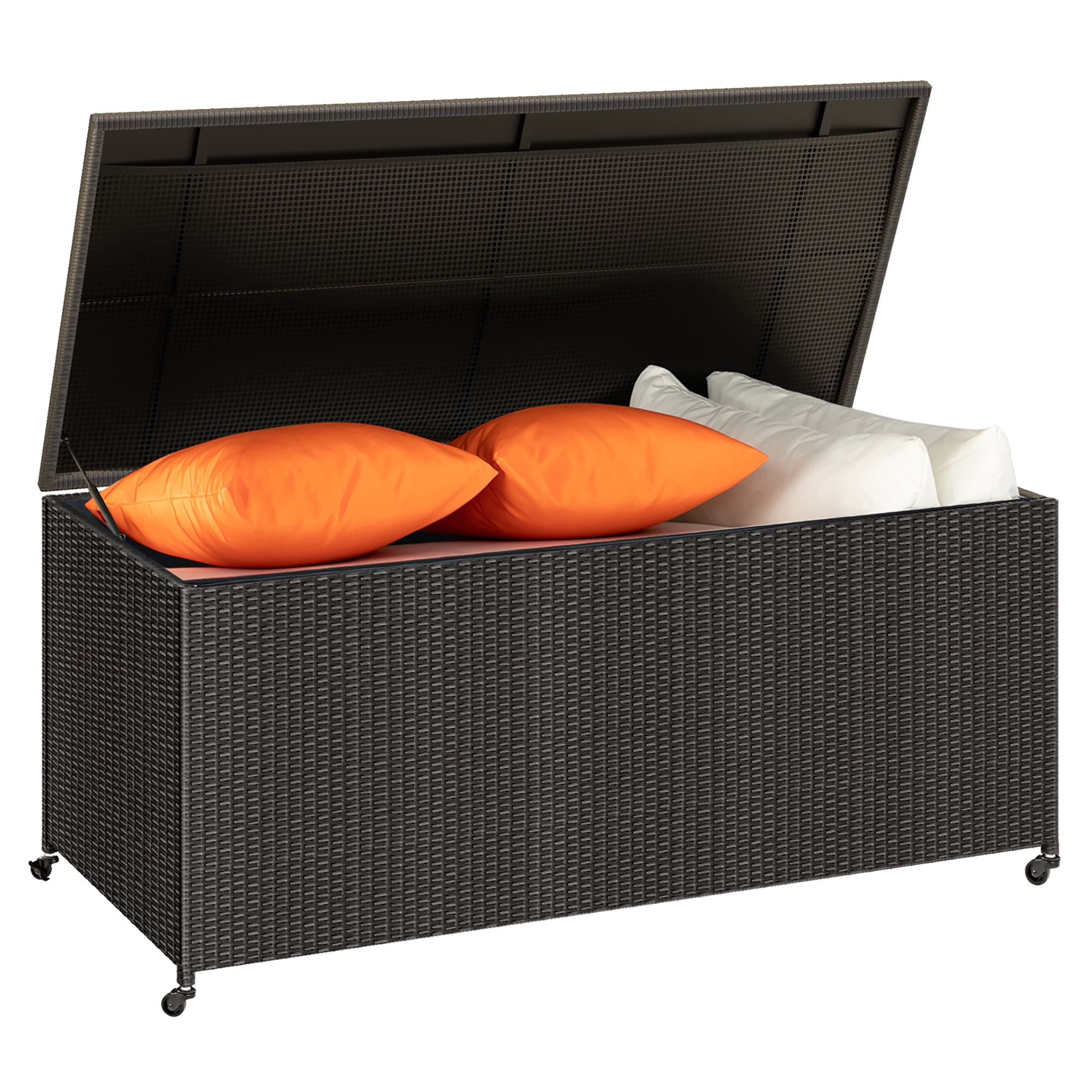 DWVO 165 Gallon Extra Large Deck Box with Wheels, Woven Rattan Wicker