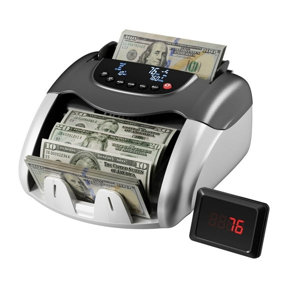 K09 Business Grade Money Counter Machine with Value Count, UV/IR/MG/DD Quadruple Counterfeit Detection, Bill Counter for USD.EUR.AUD, Batch & Denomination, External LCD Display