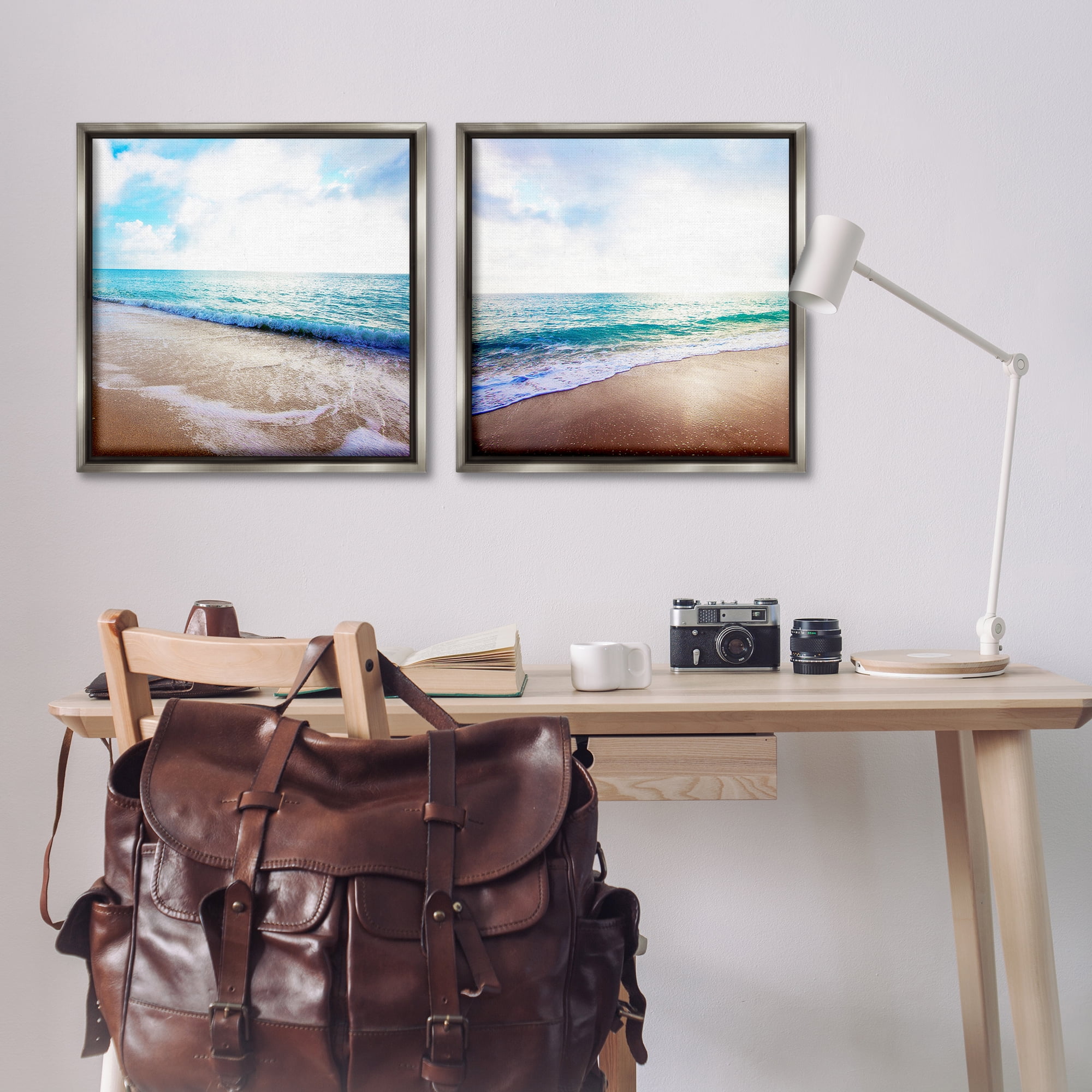 Stupell Industries Waves Breaking Shoreline Landscape & Nature Photography Gray Floater Framed Canvas Art Print Wall Art, 25 x 25, Set of 2