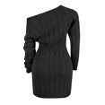 thumbnail image 5 of Ediodpoh Sweater Dress for Women Mid Length off The Shoulder Waist for Autumn Winter Fashion Black L, 5 of 6
