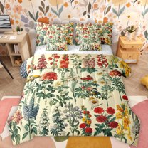 Manfei Retro Rustic Flower 7 Pieces Bedding Comforter Set,Natural Plant Full Bedding Set,Vintage Country Floral Fitted Sheet Flat Sheet For Girls Kids,Super Cozy Room Decor Reversible