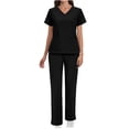 thumbnail image 6 of Womens Scrubs Comfy V-Neck Short Sleeve Tops And Long Jogger Pants Two Piece Solid Color Nurse's Workwear Suits Black S-2xL, 6 of 9