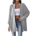 thumbnail image 3 of Women'S Fall Winter Solid Color Casual Oversized Long Sleeve Chunky Knit Cardigan Sweater Jacket Light Gray One size, 3 of 8