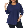thumbnail image 2 of DARING DIVA Women's Plus Top Crew Neck Pleated Shirts Loose Fit Tunic Tops 1X Navy Blue, 2 of 6
