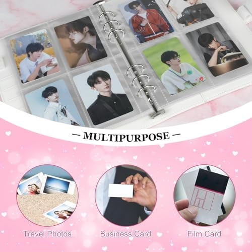 A5 Kpop Photocard Binder, 6 Ring Binder Album with 200 Card Slots, PU Leather Binder Cover with Magnetic Buckle Closure for Organizing Trading Cards - White