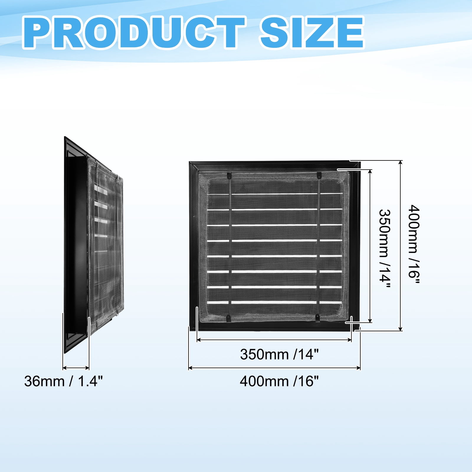 Uxcell 16x16 Inch Gable Vent, 2PCS Aluminum Alloy Wall Shed Vents with Strainer, Black