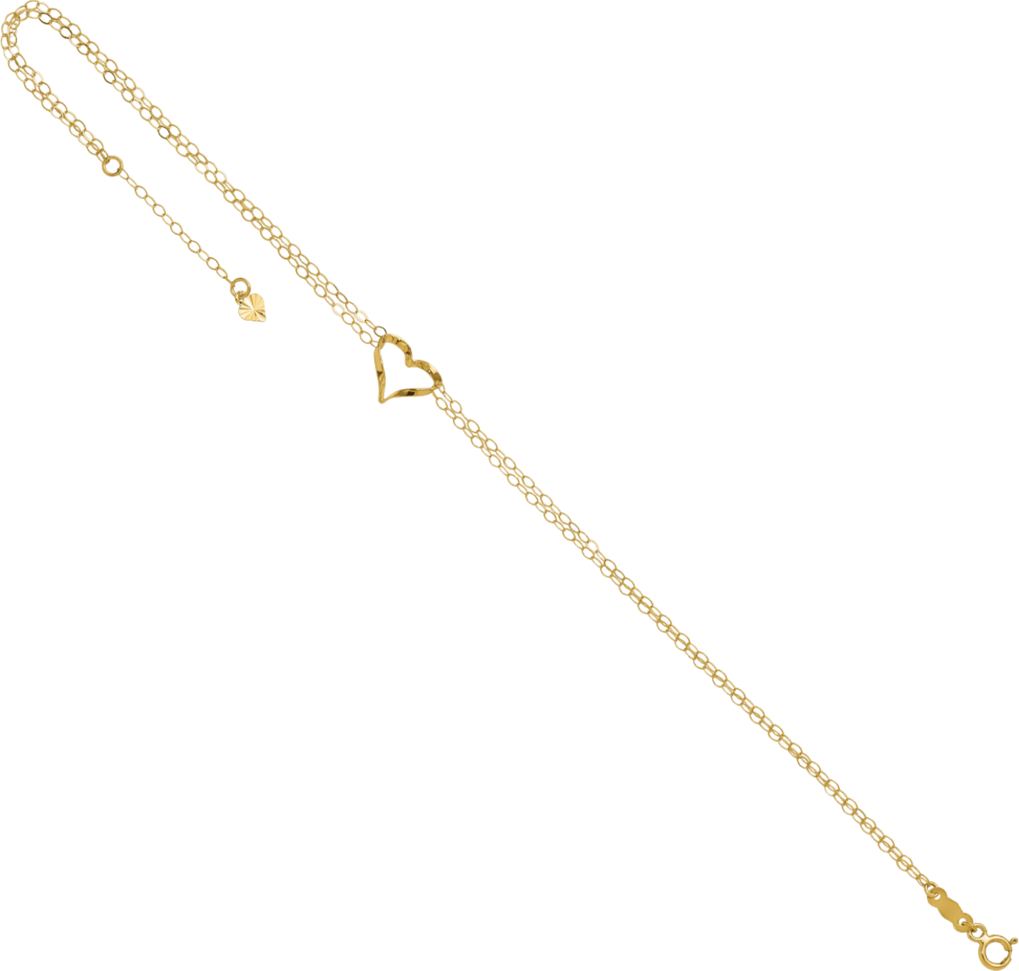 14K Solid Yellow Gold Double Strand Heart Anklet Summer Beach Foot Ankle Bracelet