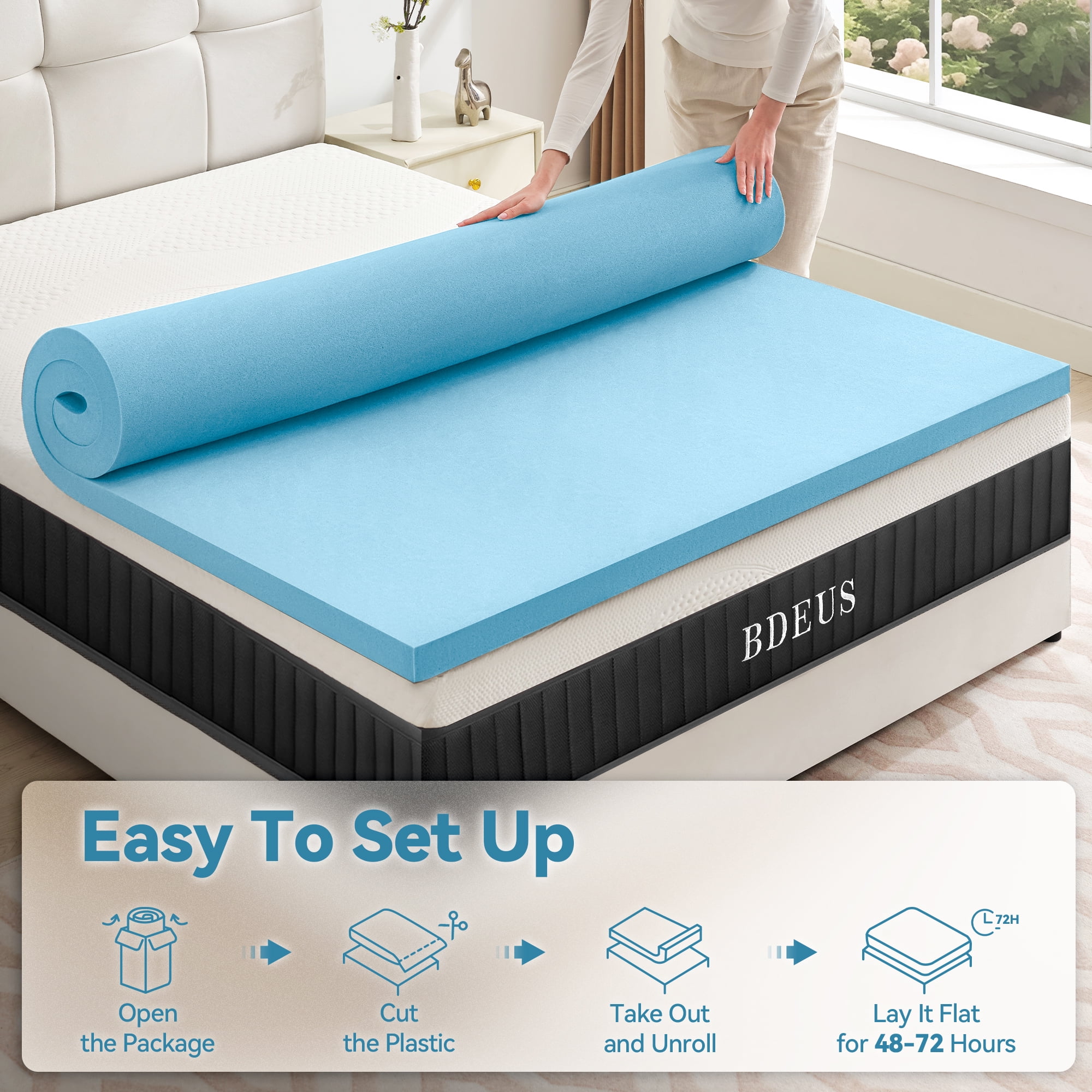 BDEUS 2 Inch Gel Memory Foam Mattress Topper, Comfort Body Support & Pressure Relief, CertiPUR-US Certified, Twin