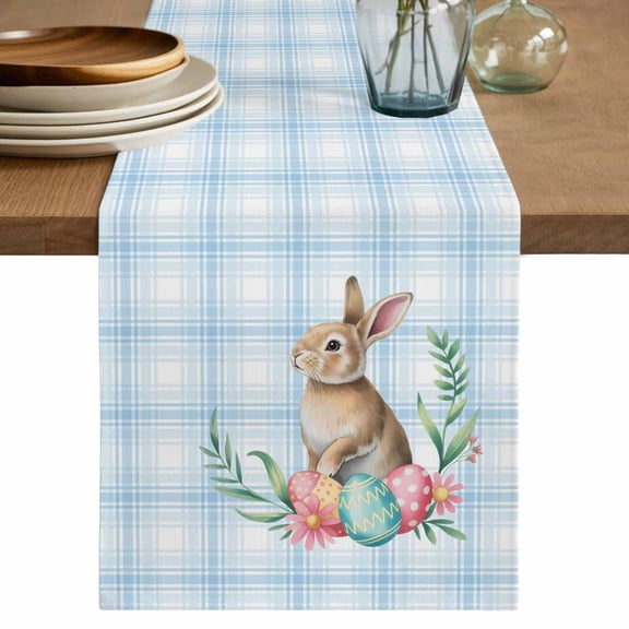 Table Runner 72 Inches Long for Kitchen Dining, Blue Easter Dresser Scarf Farmhouse, Dining Table Decorations for Wedding/Parties, Bunny Eggs Spring Floral Stripes Farmhouse 18 x 72 In