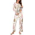 thumbnail image 2 of Hueook Silk Pajamas for Women Plus Size Pajamas Women Christmas Fashionable and Casual Loose Printed Round Neck Button Up Long Sleeved Pants Pajama Set Multicolor 2X, 2 of 7