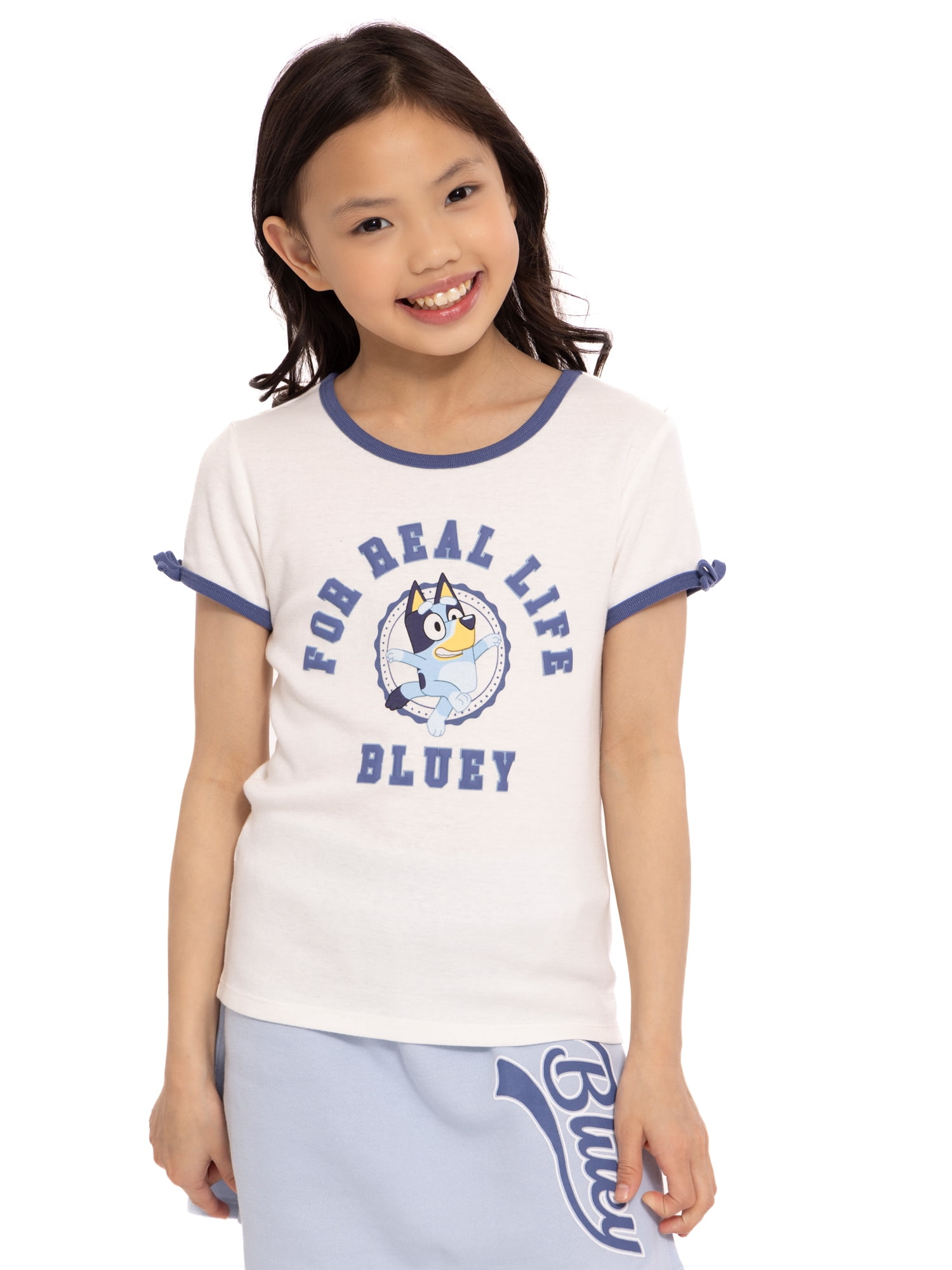 Bluey Girls Short Sleeve Bow Detail Graphic T-Shirt, Sizes 4-16