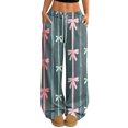 thumbnail image 3 of Hearthz Pajamas for Women Pants Drawstring Wide Leg Valentine's Day Bowknot Women Lounge Pants Baggy Soft Comfy Lightweight Womens Sleep Pants, 3 of 7