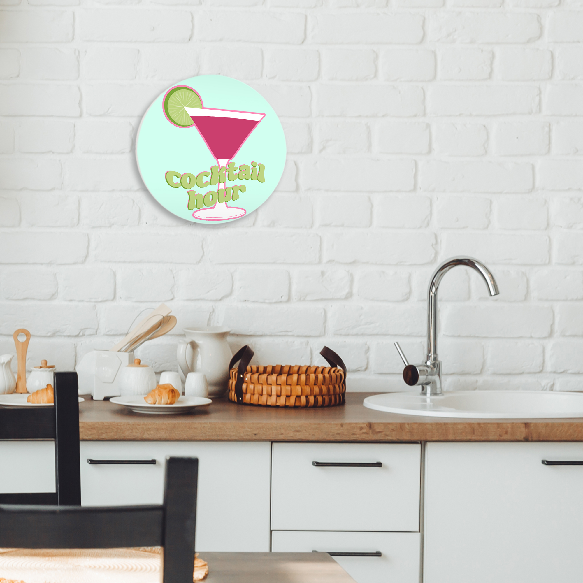 Cocktail Hour Pink Drink Circular Wall Plaque, design by SD Graphics Studio