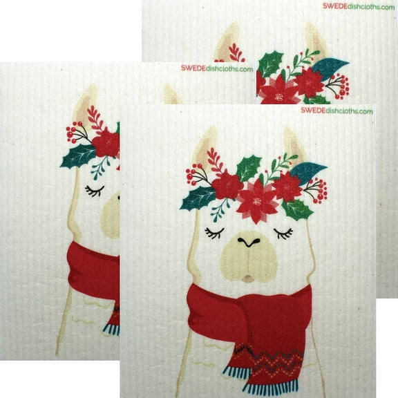 Swedish Dishcloths Winter Llama Set of 3 each Eco Friendly Reusable Cleaning Cloth