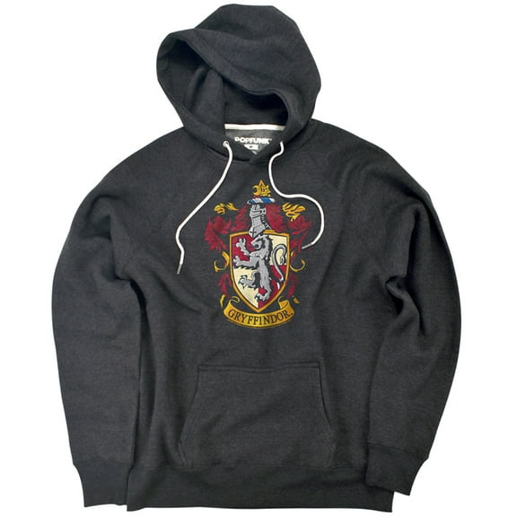 Harry Potter Gryffindor Crest Unisex Adult Slim Fit Pull-Over Heather Hoodie, Charcoal, Small