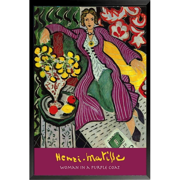 BUY ART FOR LESS Officially Licensed Matisse Woman In The Purple Coat Framed Art Poster - 24 x 36 Inch - Sturdy Engineered Wood Frame with Plexi Glass - Ready To Hang