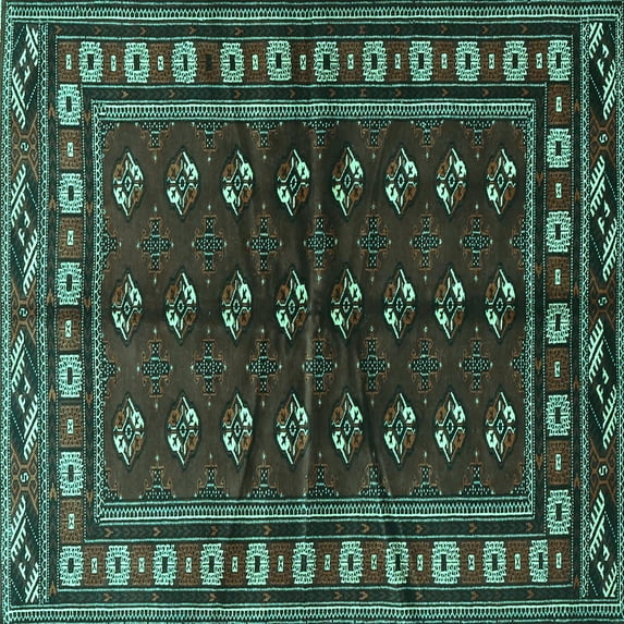 Ahgly Company Indoor Square Persian Turquoise Blue Traditional Area Rugs, 7' Square