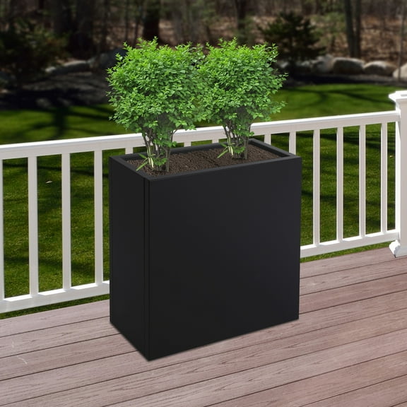 ToppiJoy 22in Rectangular Planter Box, Tall Steel Metal Planter Large Long Box Plant Pot for Outdoors, Modern Heavy Duty Flower Pot for Patio, Deck, Yard, Garden (Black)