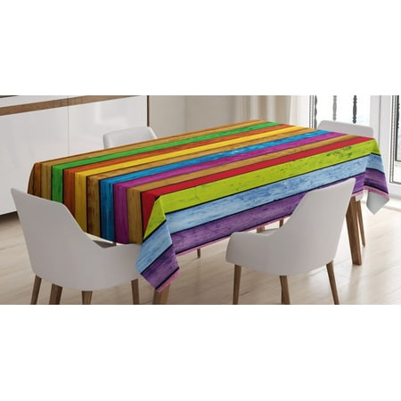 

Abstract Tablecloth Vibrant Painted Wood Vertical Planks as Background Cheerful Artistic Rainbow Image Rectangular Table Cover for Dining Room Kitchen 60 X 84 Inches Multicolor by Ambesonne