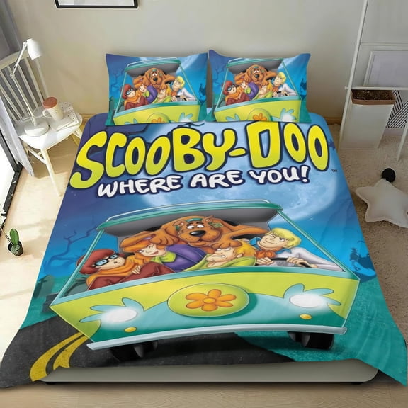 GYLJY25 3 Piece Scooby Bedding Set Twin Size Duvet Cover Set with 2 Pillowcases Super Soft Cotton Cute Cartoon Bedding Bedroom Gift