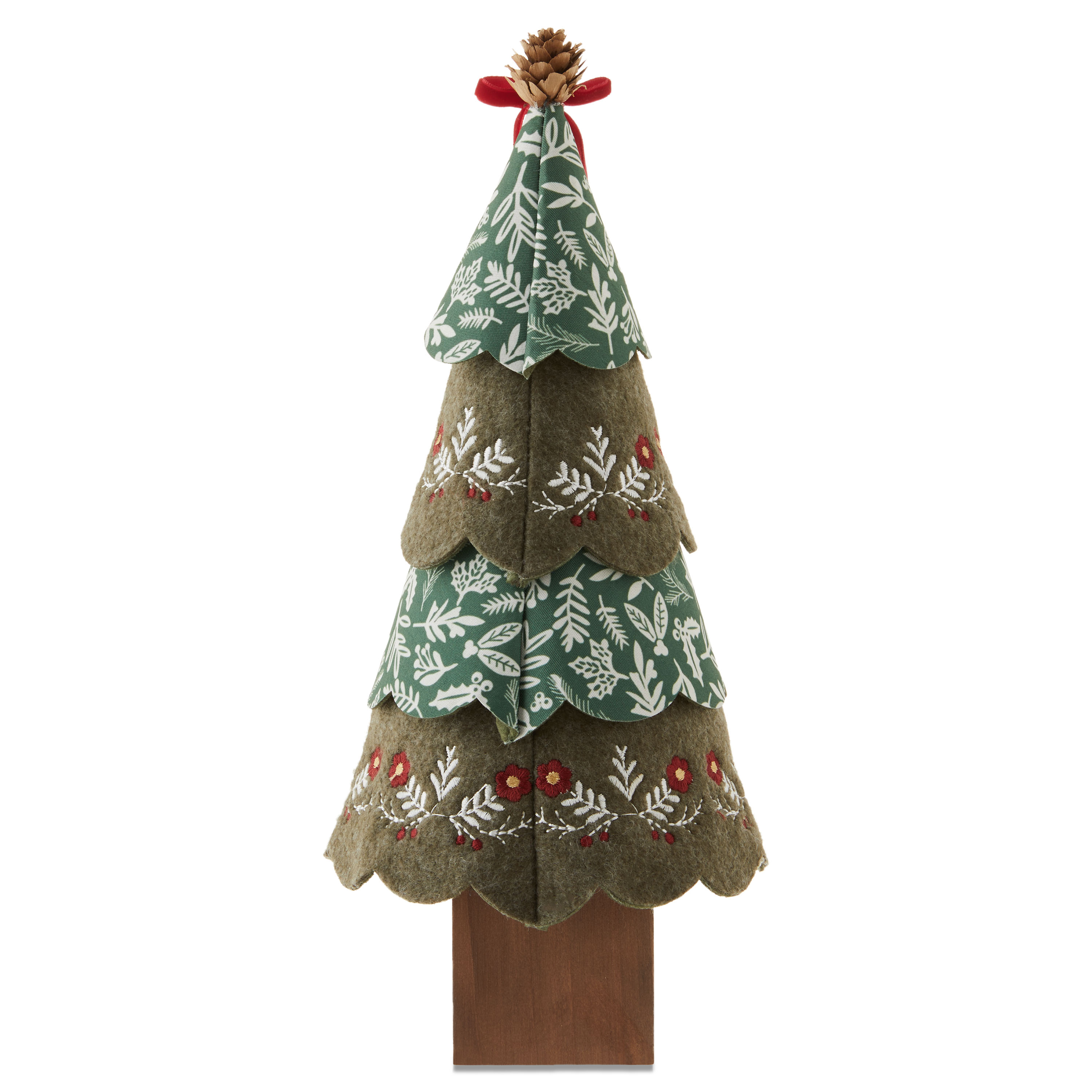 Layered Floral Fabric Christmas Tree Tabletop Decoration, Brown and Green, 12", by Holiday Time