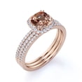 thumbnail image 3 of JeenMata 2.25 Carat Cushion Cut created morganite and Moissanite Halo Trio Wedding Ring Set in Rose Gold, 3 of 6