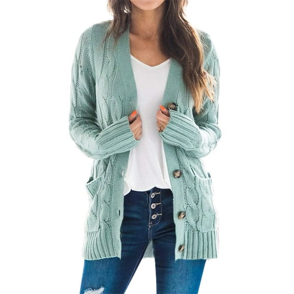 Dellytop Womens Cable Knit Button Down Cardigan Sweaters